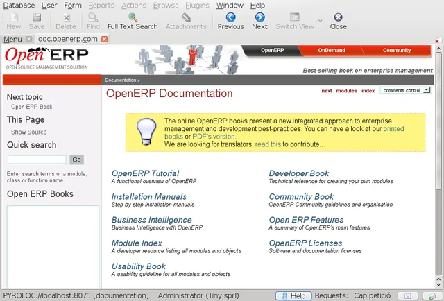 Lloc web de documentació d'OpenERP