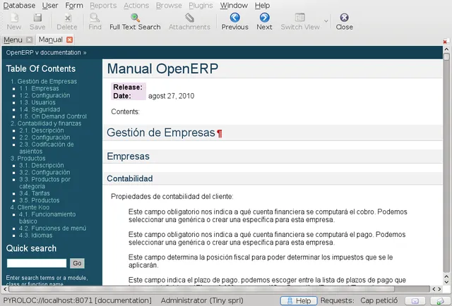 Pestanya del manual de documentació